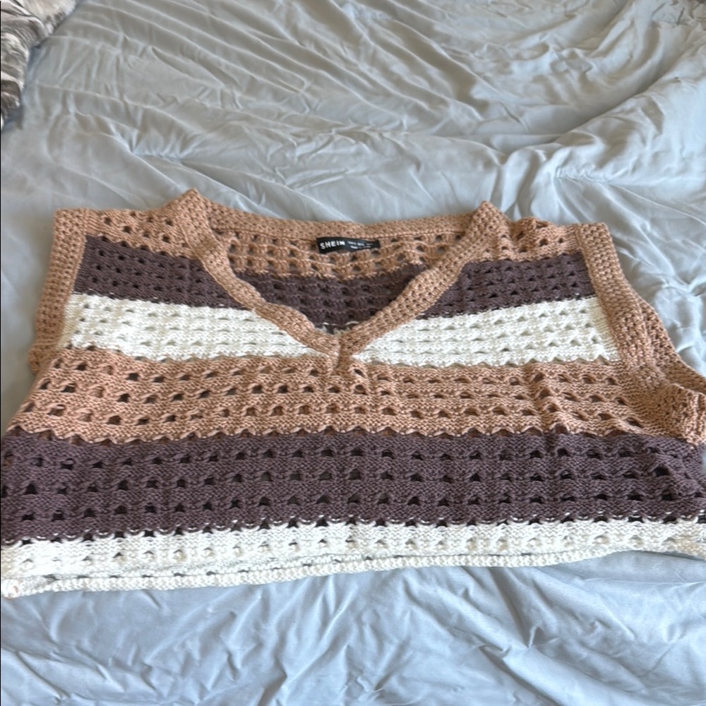 Crochet Striped V-Neck Sweater Vest